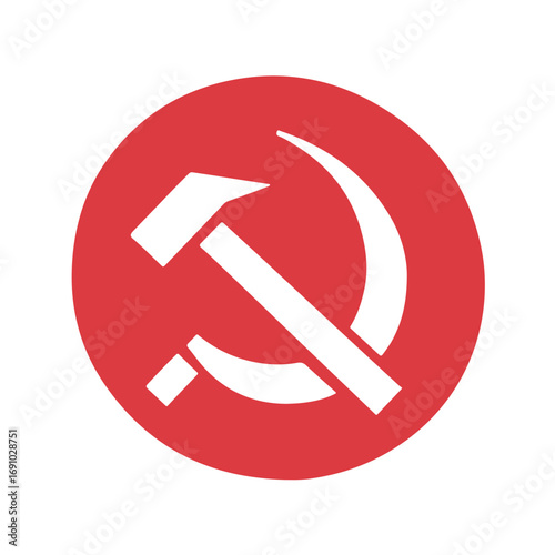 hammer and sickle in a red circle