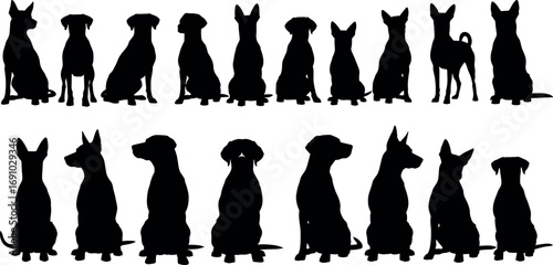 Diverse dog breed silhouettes vector collection scalable graphic icon set for animal lovers and pet design projects