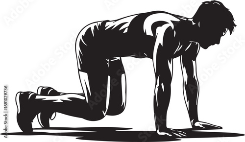 Fitness athlete silhouette performing dynamic exercise movement silhouette art concept