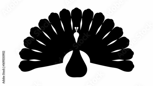 Silhouette of a peacock with its tail feathers fanned out in a symmetrical and stylized design element
