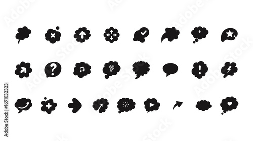 Collection of hand drawn speech bubble icons with various symbols