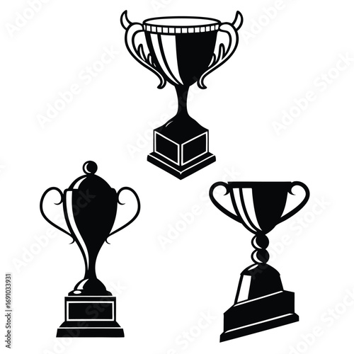 Black Trophy Cup Silhouette Vector Set | Champion Prize Icon Collection