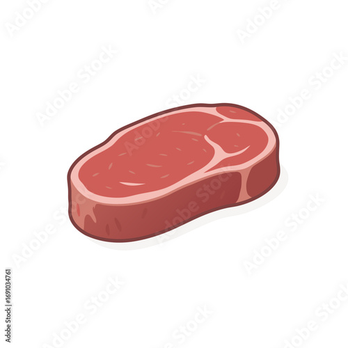 Cartoon Illustration of a Raw Steak with Red and Pink Tones.