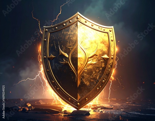 Golden shield glowing with energy