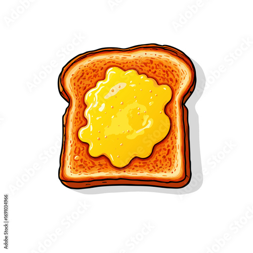 Cartoon Toast with Dark Spread and Yellow Swirls Illustration.