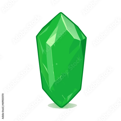 CartoonStyle Green Crystal with Facets and Sharp Edges Gemstone Illustration.