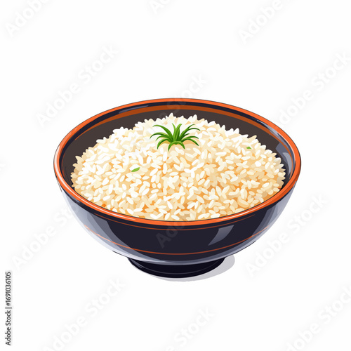 Colorful Illustration of Cooked Rice in a Bowl.