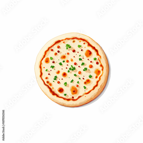 Creamy Four Cheese Pizza with Parsley Garnish Overhead View.