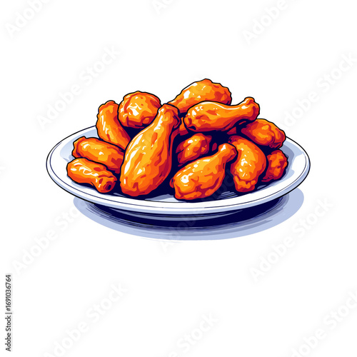 Crispy Glazed Chicken Wings on a Plate Vibrant Pop Art Style.