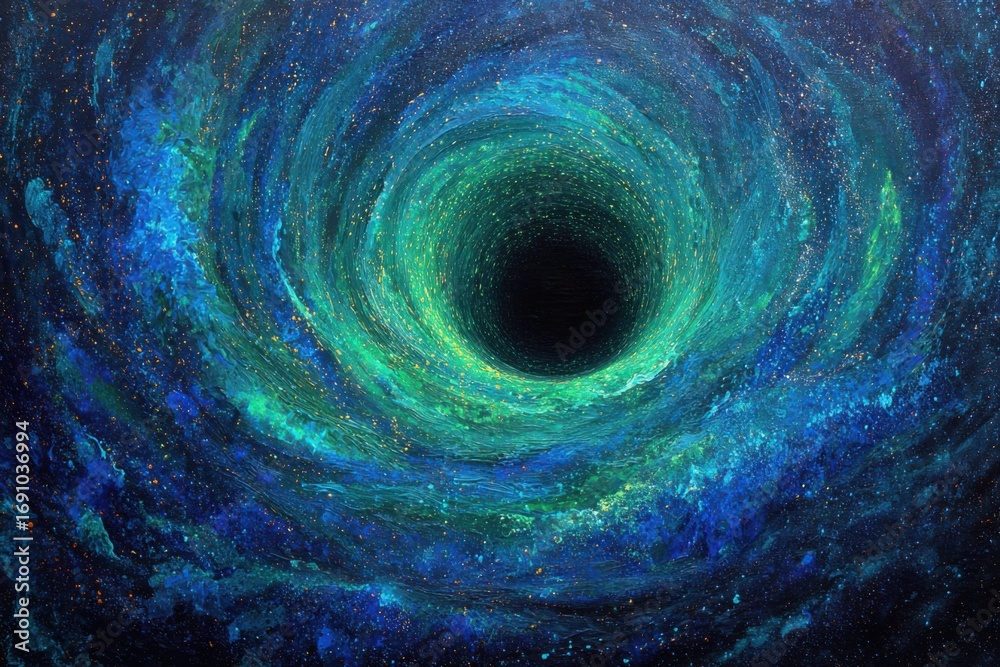 Obraz premium A swirling vortex of cosmic colors funnels towards a black void