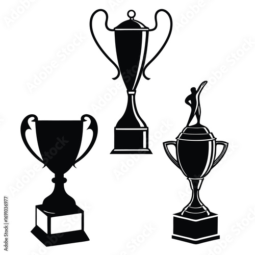 Black Trophy Cup Silhouette Vector Set | Champion Prize Icon Collection
