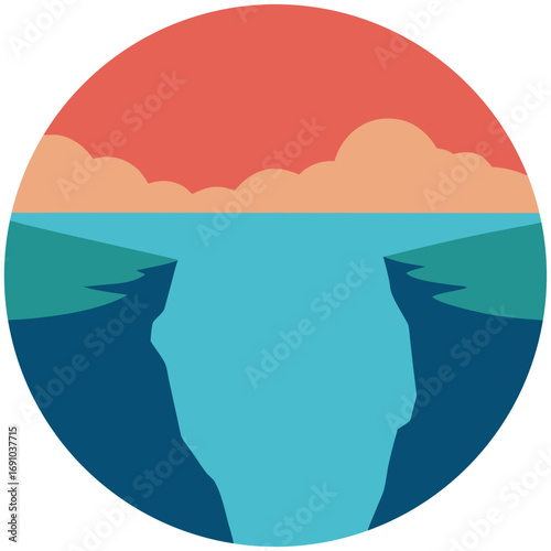 Vibrant abstract landscape vector art featuring coastal cliffs and sunset sky