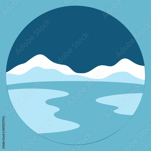 Arctic landscape vector illustration serene icy shoreline with snow capped mountains