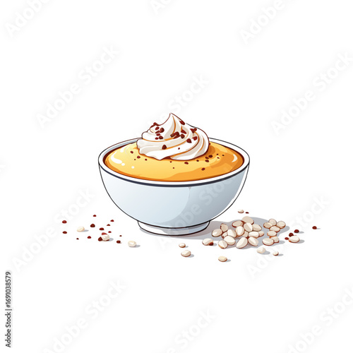 Delicious dessert with whipped cream and chocolate shavings.