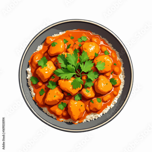Delicious Indian Chicken Tikka Masala with Rice and Creamy Sauce.