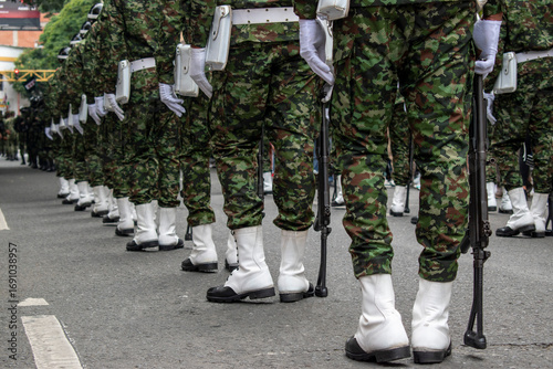 Military police formation, Soldiers in training, Public force in formation discipline. High quality photo