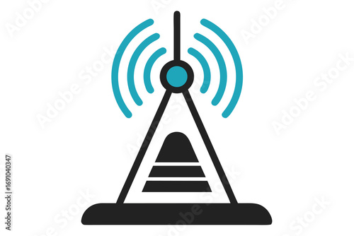 Communication Tower Icon with Signal Waves Vector Illustration