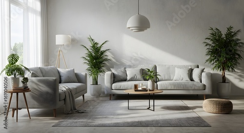 Modern Living Room with Natural Light and Green Plants