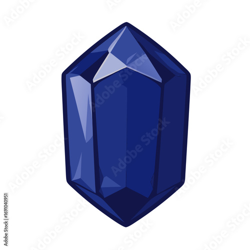 Faceted Deep Blue Gemstone with Sharp Edges and Reflective Surfaces.