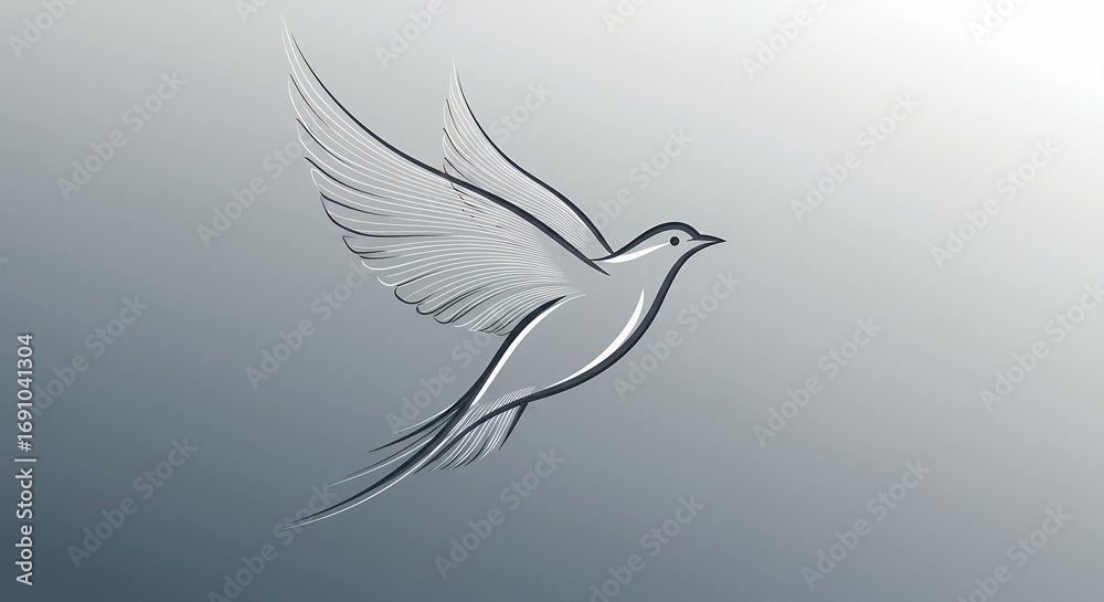 Fototapeta premium Simple illustration of a dove in flight against a gradated background