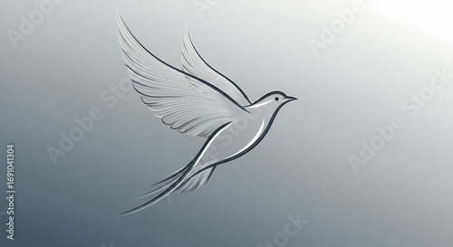 Simple illustration of a dove in flight against a gradated background