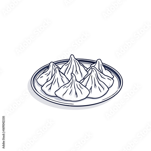 Handdrawn Illustration of Steamed Modak Dumplings on a Plate.