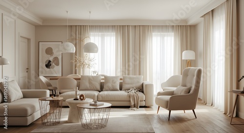 Modern Minimalist Living Room with Natural Light and Neutral Tones