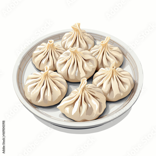 Platter of Delicious Khinkali Dumplings with Pleated Tops.