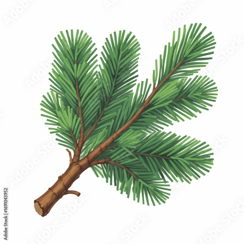 Realistic Illustration of a Pine Tree Branch with Green Needles.