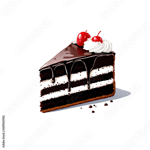 Red Velvet Cake Slice with Chocolate Layers and Drizzle.