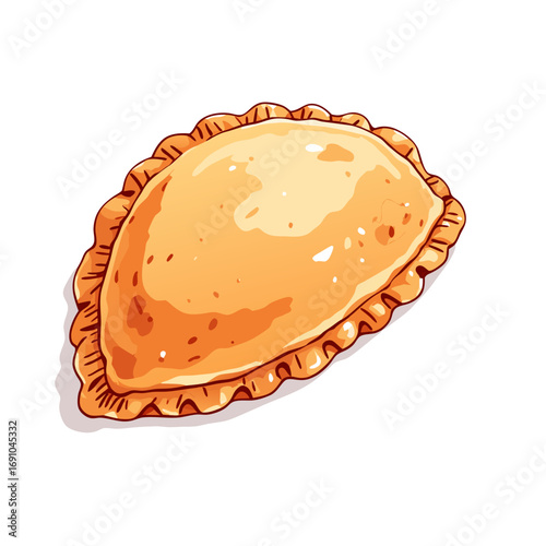 Stylized Empanada Illustration with Purple Orange and Yellow Filling.