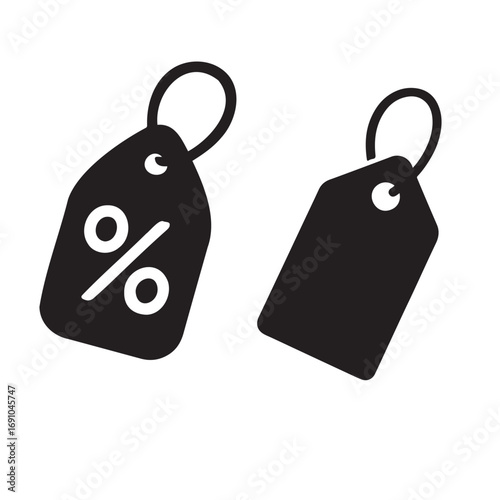 Illustration of a black price tag with a percentage sign, representing discounts, sales, and promotional offers in retail and ecommerce settings