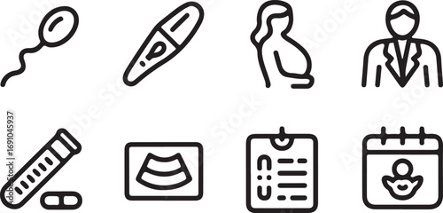 Medical Icons: Fertility, Pregnancy, Doctor, Ultrasound, Calendar, Test Tube