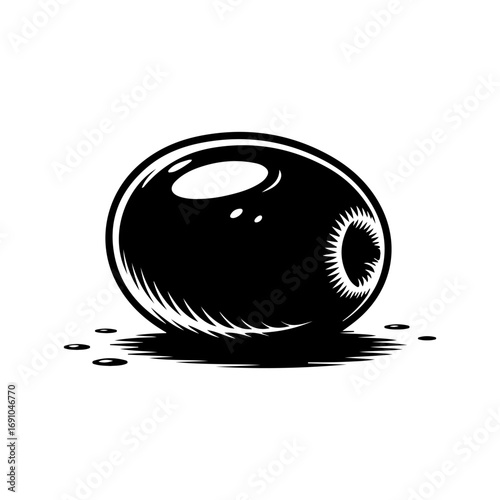 Hand drawn sketch of a single black olive with pitted cut detailed ink style for food and culinary projects vector