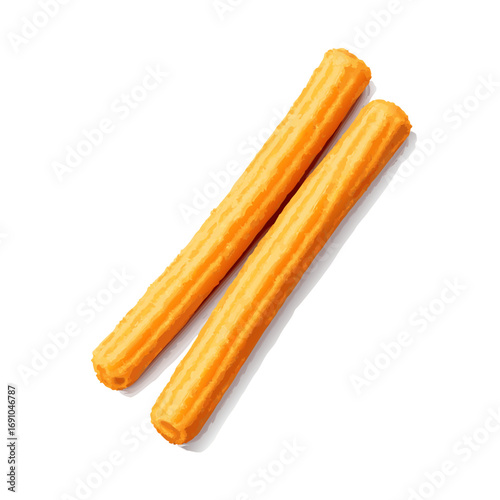 Two GoldenBrown Churros with Cream Filling Isolated on White.