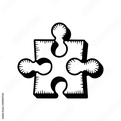 Stylized hand-drawn puzzle piece symbol representing connection and integration in business and ideas vector
