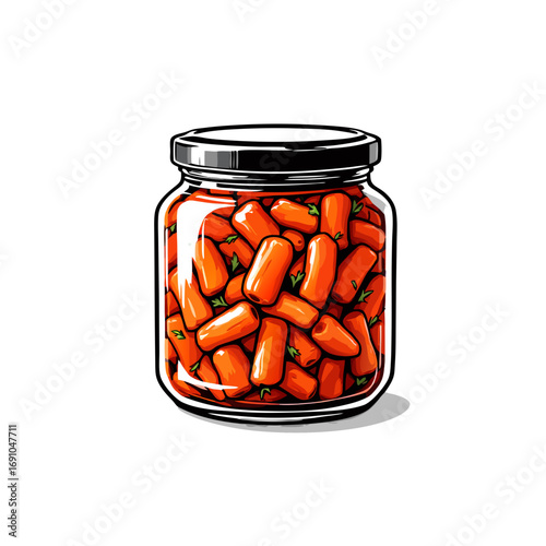 Vibrant Jar Filled With Bright Orange Pickled Peppers.