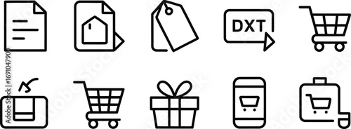 Collection of simple outline icons for e commerce and shopping
