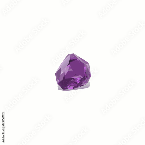 Vibrant purple faceted crystal illustration with glossy reflective surfaces.