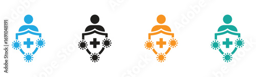 Immune system defends human from viruses with shield icon,Immune system icon. Virus protection. Immunity. Vector icon isolated on white background.