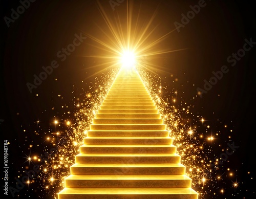 Golden stairway leading to a bright light