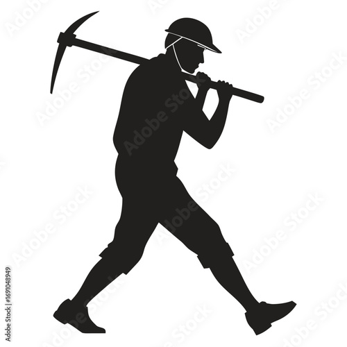 Miner carrying pickaxe on shoulder