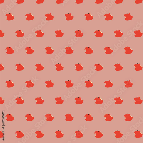 Seamless vector pattern of bitten apples on a warm brown background. Perfect for food design, wrapping paper, textile prints, and healthy lifestyle concepts