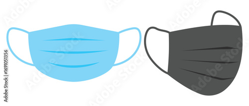 Medical or Surgical face mask icon, vector. Vector illustration of a mask. Silhouette of face mask, blue and black Mouth guard, Mask, vector illustration.	