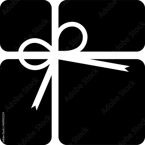 Black Gift Icon with Ribbon. Flat Present Symbol for Web and App UI.
