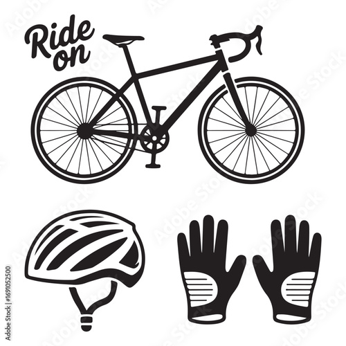 Black silhouette bicycle, helmet, and gloves
