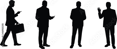 Businessman silhouette vector illustration, office worker design, corporate man icon, standing businessman, walking man, professional worker, business concept, executive person, office lifestyle