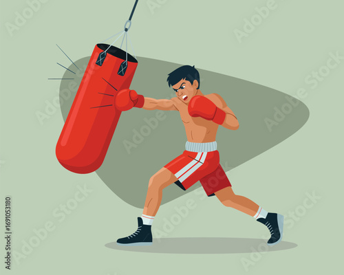 Boxer Training A Vector Illustration of a Man Punching a Heavy Bag