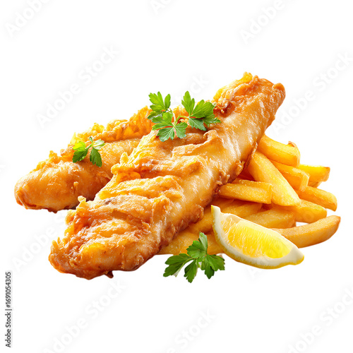 Crispy battered fish and fries delight PNG
