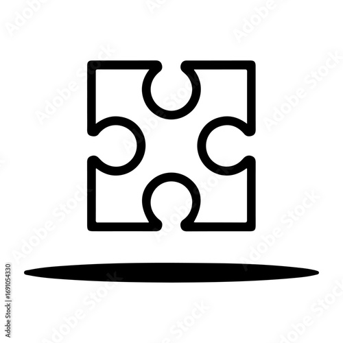 Abstract four-piece puzzle piece icon with shadow representing connection and problem solving vector